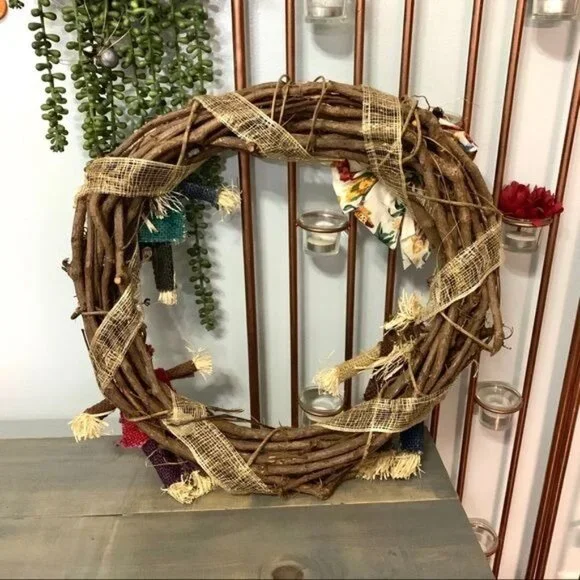 Thanksgiving Fall Scarecrow Wreath Autumn Holiday Decor - Picture 5 of 6